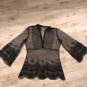 Max Studio sheer bell-sleeve blouse